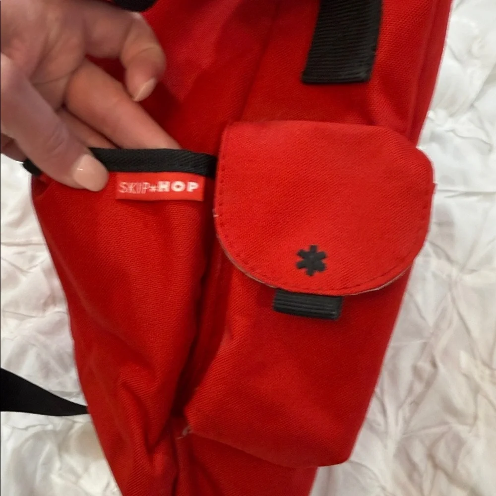 Skip Hop Red Canvas Shoulder Baby/Diaper Tote with Multi Front/Inner Pockets